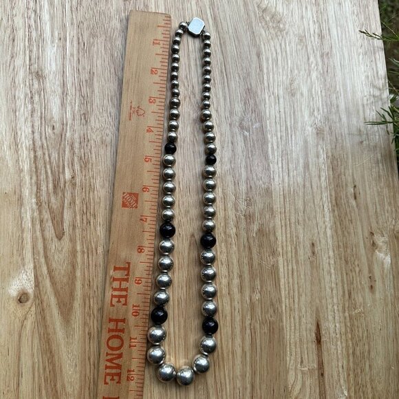 VTG Necklace Sterling Silver Onyx Graduated Ball Beads Tongue Clasp 107.7g 24" - Picture 7 of 7